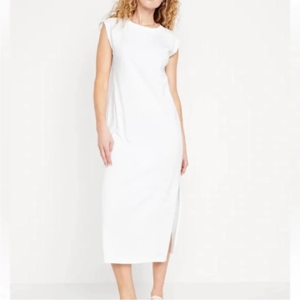 Cap-Sleeve Midi Dress, Cotton, White, XS